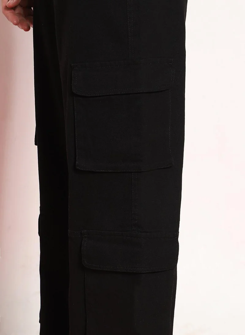 Urbano Fashion  Urbano Fashion Men's Black Loose Baggy Fit Cargo Chino Pant with 8 Pockets Stretchable for Men | Best Price UAE